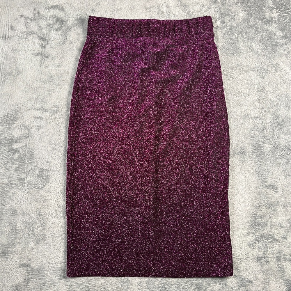 Wild Fable Purple Black Sparkly Pencil Skirt Womens Small Slit Back Metallic S